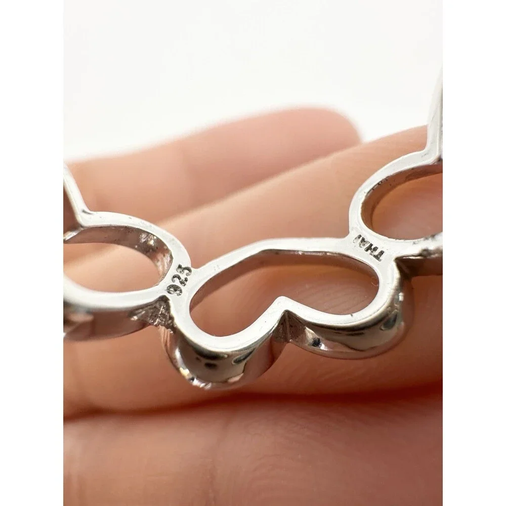 925 Sterling Silver Open Heart Link Ring Size 7